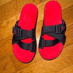 Chaco Red and Black Slide Sandals